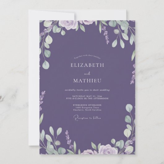 Lavendel bemalte Blätter Hochzeit Einladung (Vorderseite)