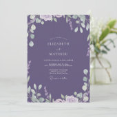 Lavendel bemalte Blätter Hochzeit Einladung (Stehend Vorderseite)