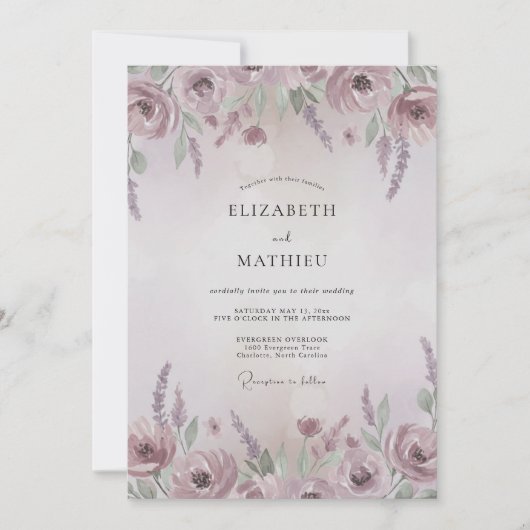 Lavendel Bemalte Ranunculus-Hochzeit Einladung (Vorderseite)