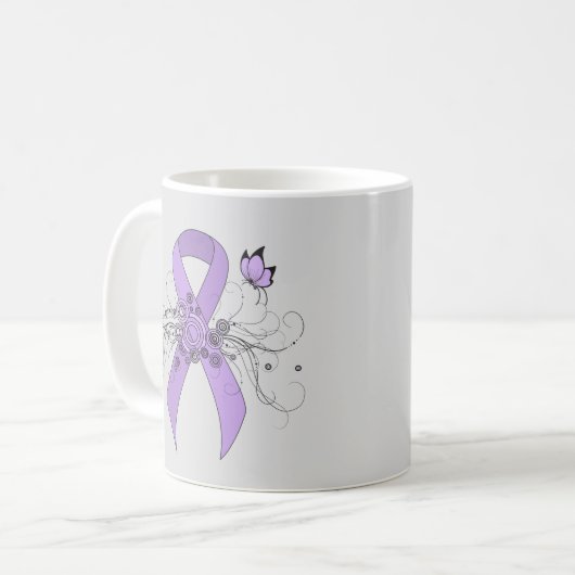 Lavendel-Bewusstseinsband mit Schmetterling Kaffeetasse (Vorderseite Links)