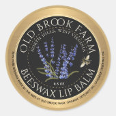 Lavendel Bienenwachs Lip Balm Gold Schwarz mit Bie Runder Aufkleber (Vorderseite)
