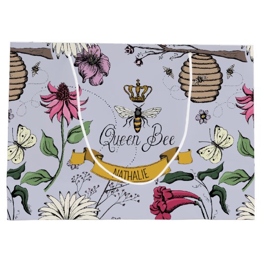 Lavendel, Black and Gold Queen Bee, Royal Crown Große Geschenktüte (Rückseite)