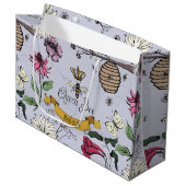 Lavendel, Black and Gold Queen Bee, Royal Crown Große Geschenktüte (Vorderseite Schrägansicht)