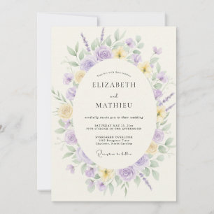Lavendel Blassgelber Träumerischer Blumenhochzeit Einladung