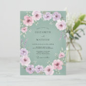 Lavendel Blassgrüne Florale Hochzeit Einladung (Stehend Vorderseite)