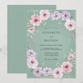 Lavendel Blassgrüne Florale Hochzeit Einladung (Vorne/Hinten)