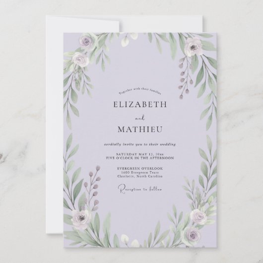 Lavendel-Blatt-Hochzeit Einladung (Vorderseite)