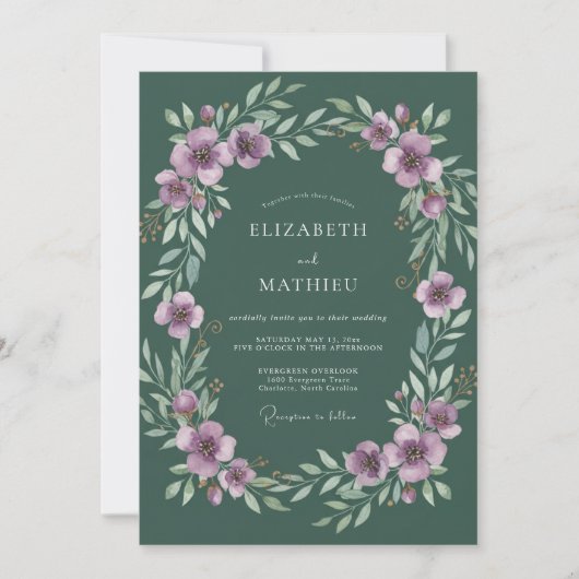 Lavendel-Blattjäger-Hochzeit Einladung (Vorderseite)