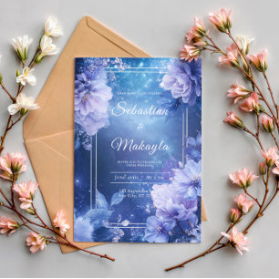 Lavendel Blau Floral Sternen-Nebel Elegant Einladung