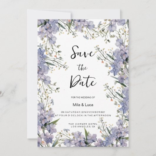 Lavendel-Blaue-Minze-Blume Save the Date Einladung (Vorderseite)