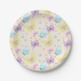 Lavendel, Blaue und Gelbe Schmetterlinge Pappteller