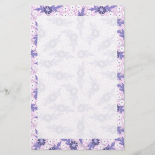 Lavendel-blaues Blumen-Grenzdruck-Briefpapier Briefpapier