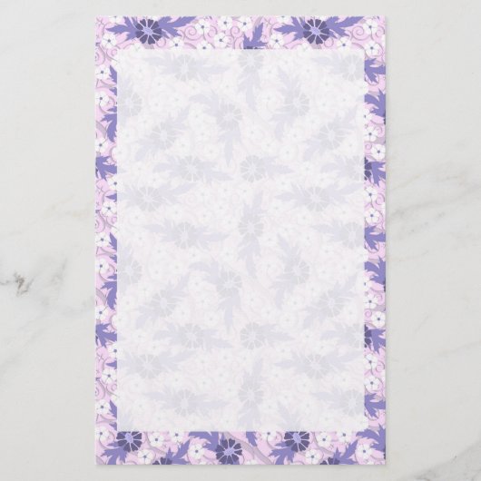 Lavendel-blaues Blumen-Grenzdruck-Briefpapier Briefpapier (Vorderseite)