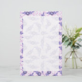 Lavendel-blaues Blumen-Grenzdruck-Briefpapier Briefpapier (Stehend Vorderseite)