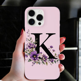 Lavendel Bloom: Mit Monogramm erste "K" iPhone 16 Pro Max Hülle