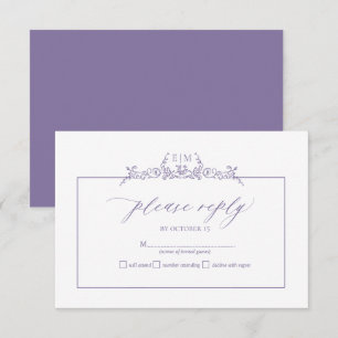 Lavendel Bloral Border Monogram Wedding RSVP Card Karte