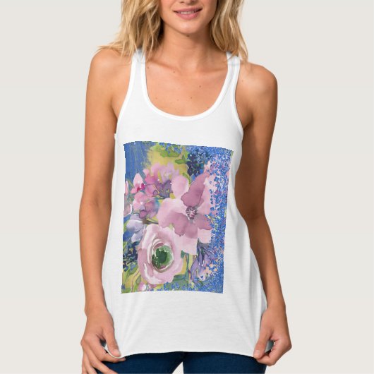 Lavendel Blues Watercolor Glitzer auf rosa Tank Top (Vorderseite)