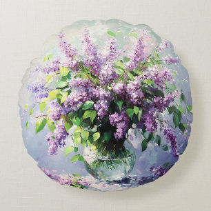 Lavendel blühender Fliederstrauß Rundes Kissen