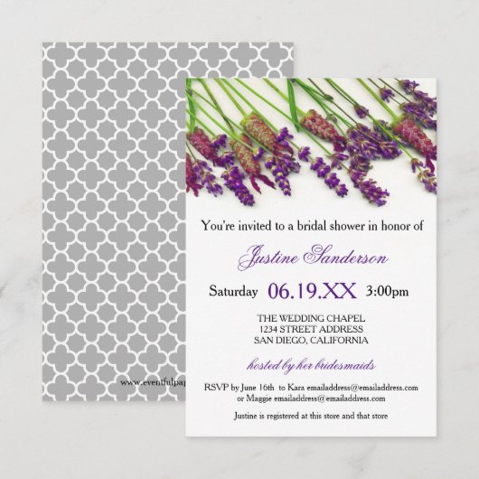 Lavendel Blume - 3x5 Bridal Dusche Einladung (Vorne/Hinten)