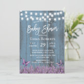 Lavendel Blume Butterfly Blue Baby Dusche Einladung (Stehend Vorderseite)