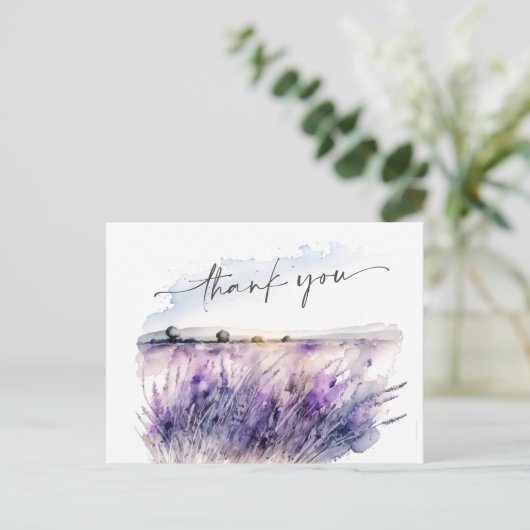 Lavendel Blume Feld Vielen Dank QR-Code Postkarte (Stehend Vorderseite)