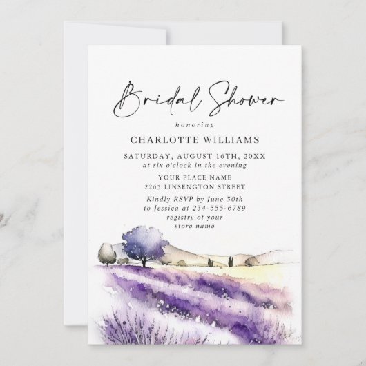 Lavendel-Blume Feldcode QR-Brautparty Einladung (Vorderseite)