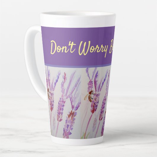 Lavendel Blume Keine Sorge Bee Happy Latte Tasse (Linke Ecke)