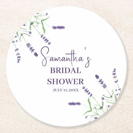 Lavendel Blume Lila Aquarellfarben-Brautparty Runder Pappuntersetzer (Vorderseite)