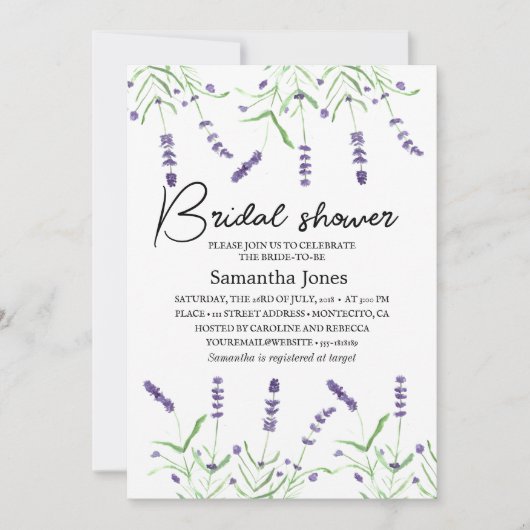 Lavendel Blume Lila Brautparty Einladung (Vorderseite)