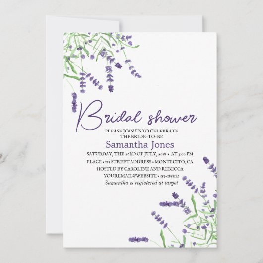 Lavendel Blume Lila Brautparty Einladung (Vorderseite)