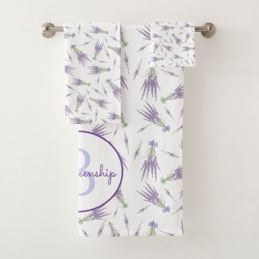 Lavendel Blume Muster Lila Bow Monogram Badhandtuch Set (Insitu)