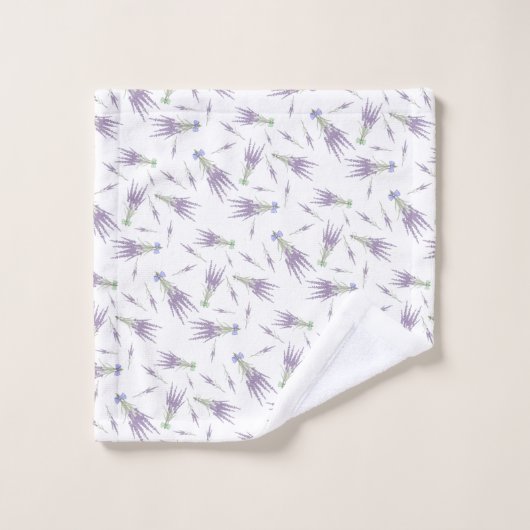 Lavendel Blume Muster Lila Bow Monogram Badhandtuch Set (Waschlappen)