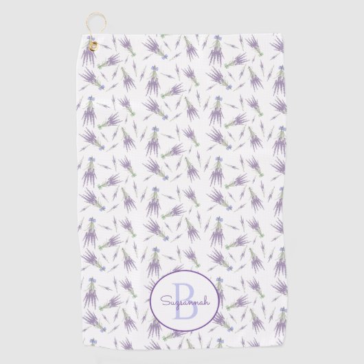 Lavendel Blume Muster Lila Bow Monogram Golfhandtuch (Vorderseite)