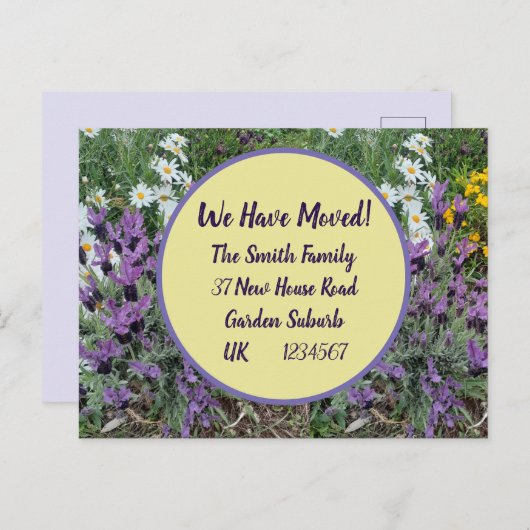 Lavendel Blume Neue Adresse Postkarte Wir bewegen (Vorne/Hinten)