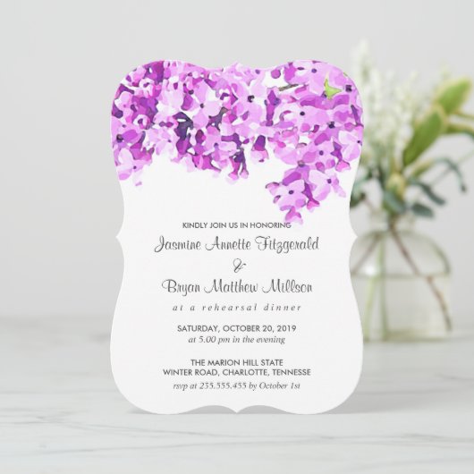 Lavendel Blume Probe Abendessen Einladung (Stehend Vorderseite)