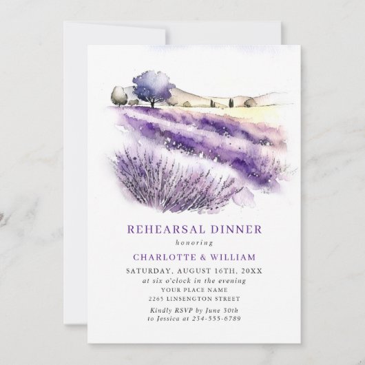 Lavendel-Blume-Probe-Abendessen QR-Code Einladung (Vorderseite)