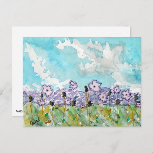 Lavendel-Blume und Wolken Postkarte (Vorne/Hinten)