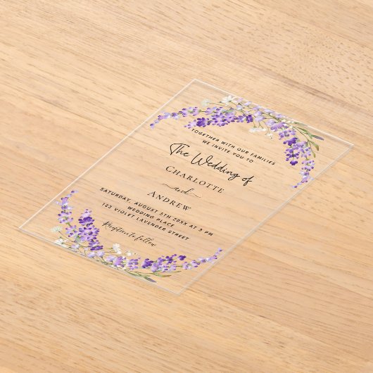 Lavendel Blume Violett Hochzeit klar Acryleinladungen (Ablage )