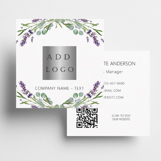 Lavendel Blume violettes Logo QR-Code Quadratische Visitenkarte