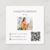 Lavendel-Blume violettes Monogramm Foto QR-Code Quadratische Visitenkarte (Rückseite)