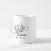 Lavendel-Blume wächst aus der Tasse des Buchleseku (Vorderseite Links)