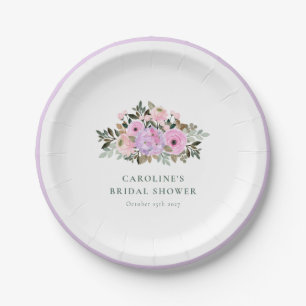 Lavendel-Blumen-Aquarell-Brautjunggesellinnenabsch Pappteller