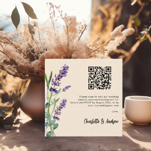 Lavendel Blumen beige QR-Code Hochzeit RSVP Begleitkarte