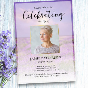 Lavendel-Blumen-Feier-des-Lebens-Foto-Begräbnis Einladung