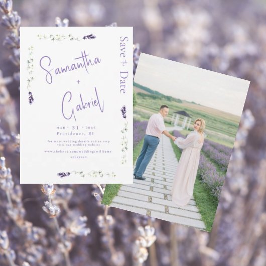 Lavendel-Blumen-Foto-Speichern Sie das Datum Save The Date
