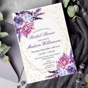 Lavendel Blumen Gold Geometrische Hochzeitsdusche Einladung