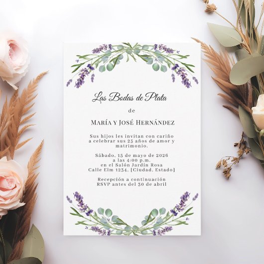 Lavendel Blumen Hochzeit Silberhochzeit Einladung