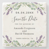 Lavendel Blumen Hochzeit speichern das Datum Steinuntersetzer (Vorderseite)