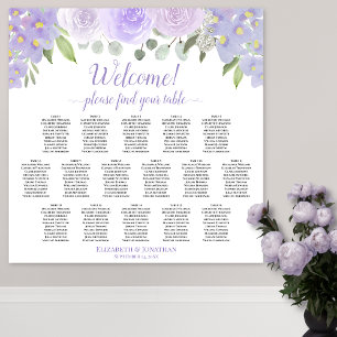 Lavendel-Blumen-Hochzeits-Sitzplan für 16 Tische Poster