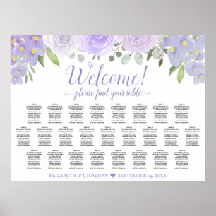 Lavendel-Blumen-Hochzeits-Sitzplan für 25 Tische Poster